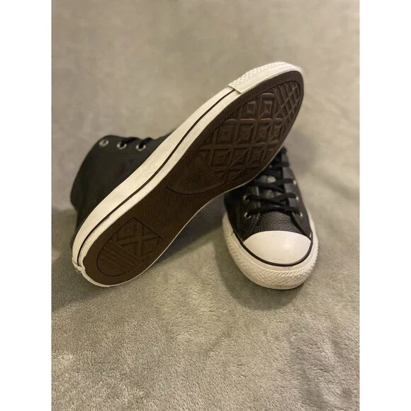 Converse All Star Chuck Taylor Leather Shoes Men’s 13 Black High Top Sneakers - Picture 8 of 16